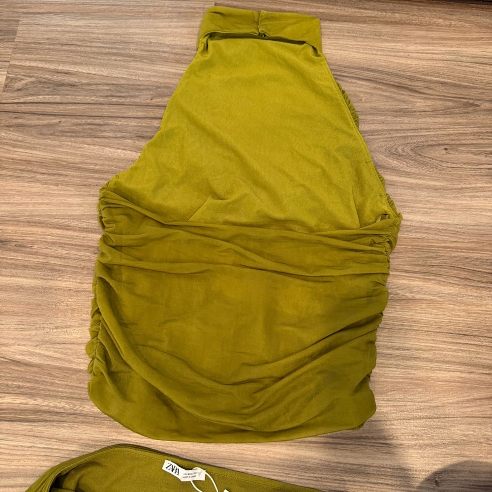 NWT Zara Two Piece Chartreuse High Neck Tank and Midi Skirt - Picture 13 of 13
